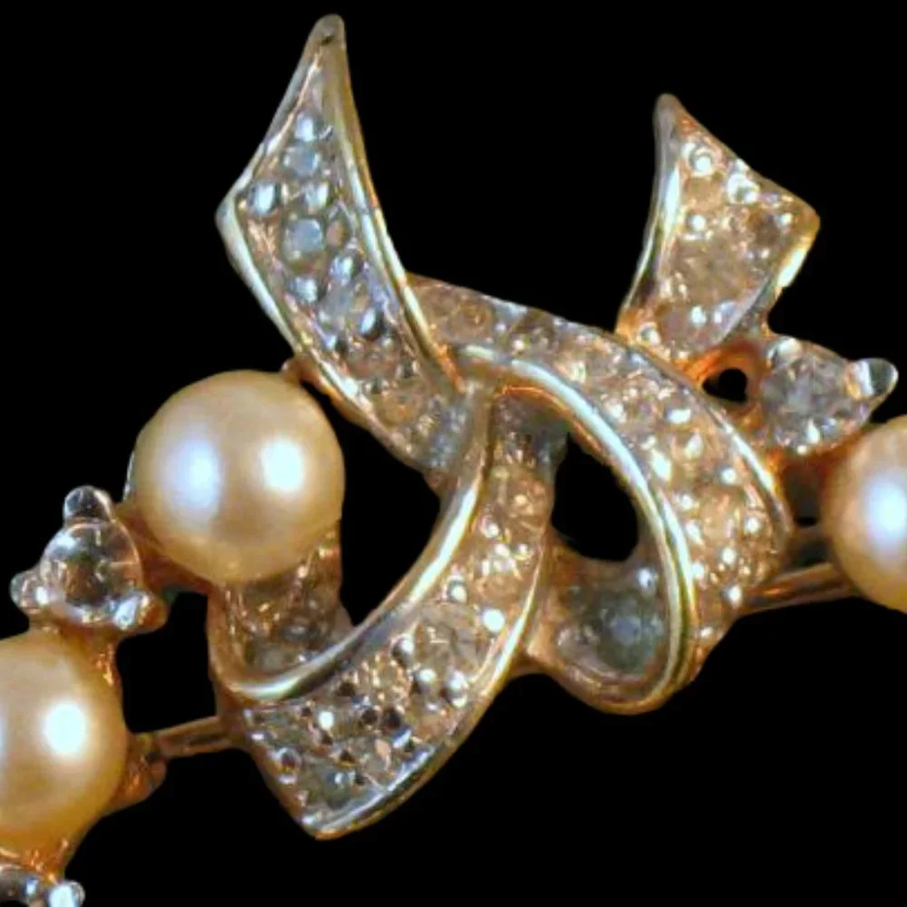 Vintage Panetta Rhinestone Faux Pearl Brooch